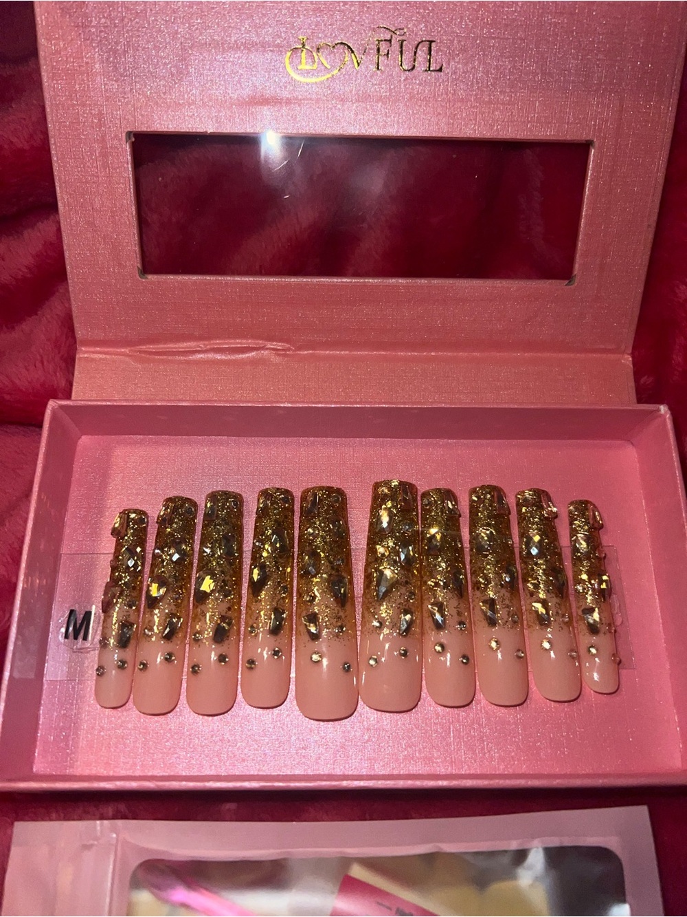 Lovful Square Long Length 2.2” Dramatic Gold Handmade Acrylic Press On Nails H84